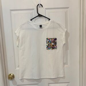 White Sequin Pocket T-Shirt